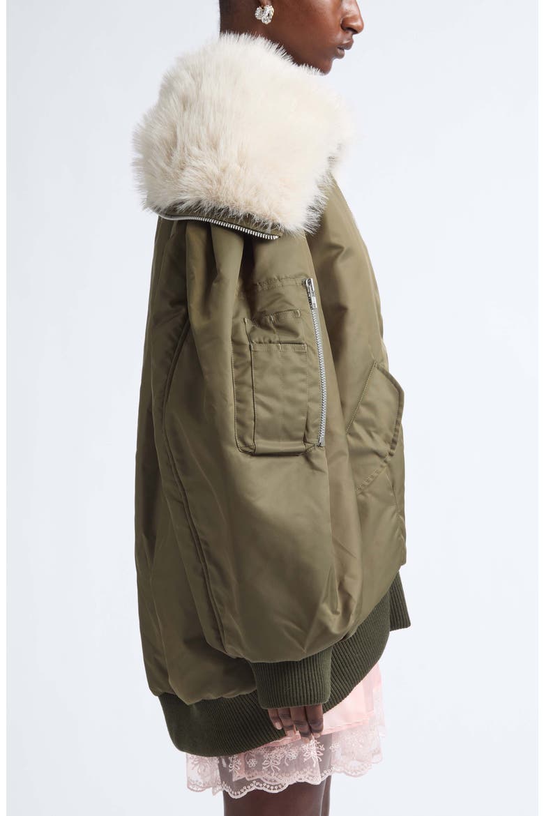 Oversize Bomber Jacket with Split Faux Fur Hood, Alternate, color, KHAKI/ BLONDE
