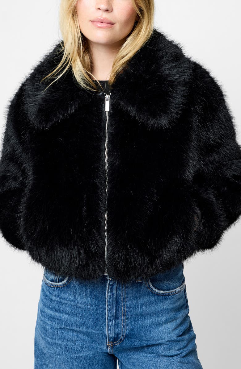 French Connection Rena Faux Fur Crop Jacket, Main, color, Black