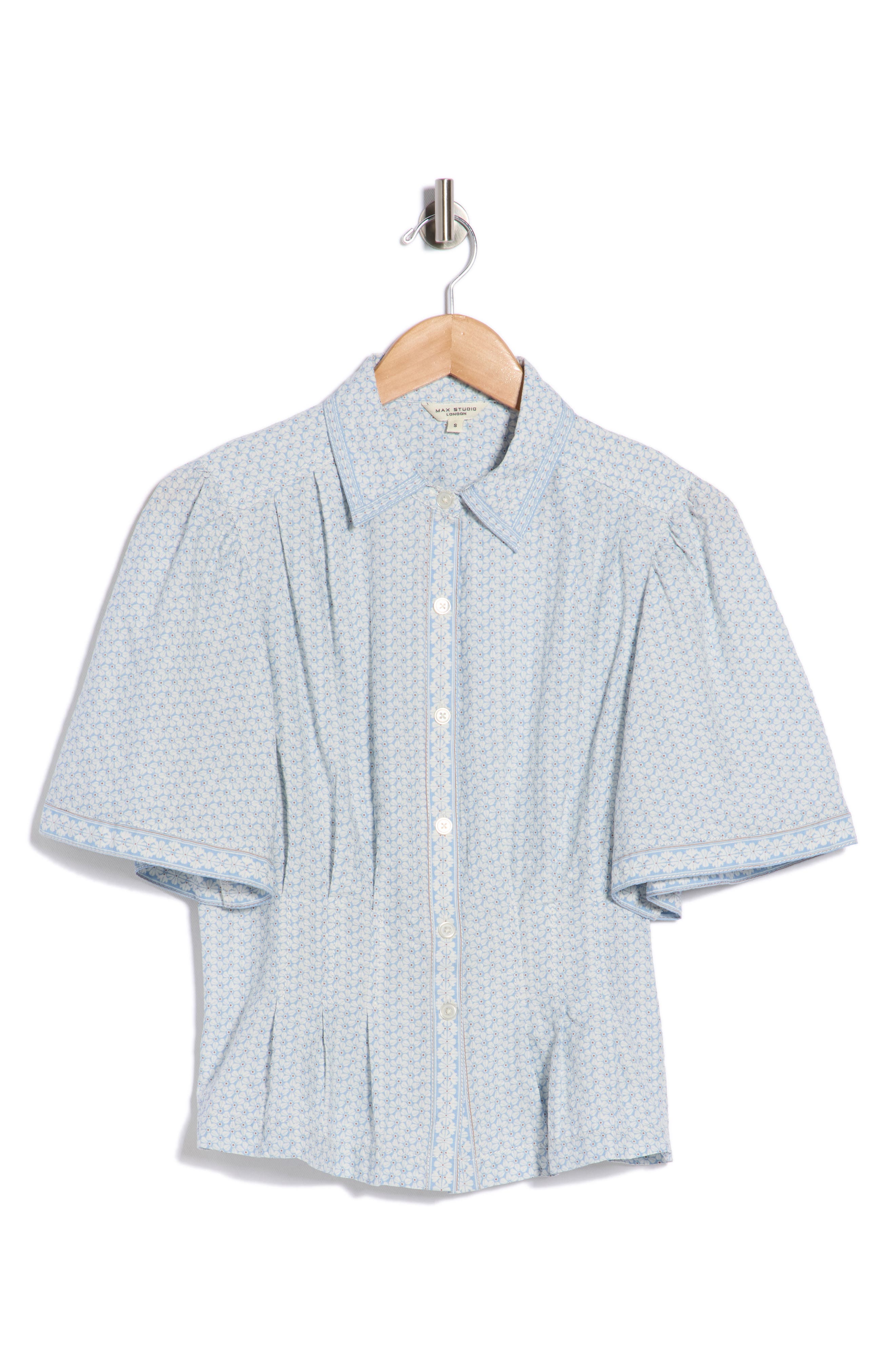 Max Studio Short Sleeve Peplum Button-up Shirt