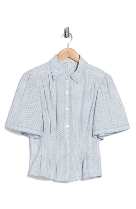 Short Sleeve Peplum Button-Up Shirt