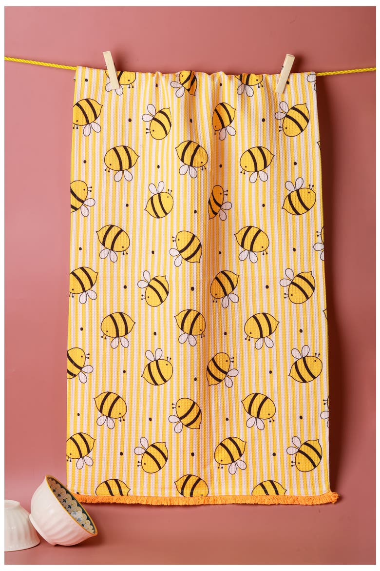 Bee-Ing There Set of 3 Kitchen Towels, Alternate, color, BRIGHT ORANGE/ SUNNY