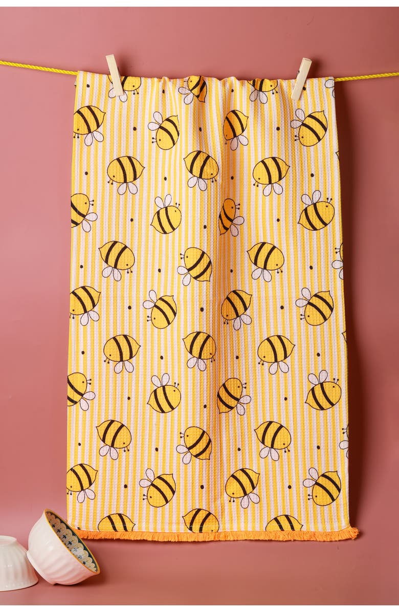 Tiramisu Bee-Ing There Set of 3 Kitchen Towels, Alternate, color, Bright Orange/ Sunny