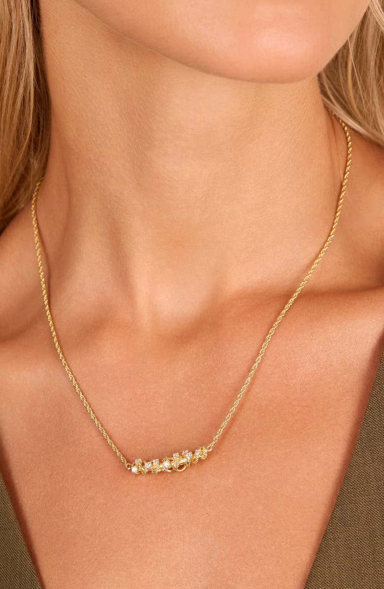 ATHRA LUXE Cubic Zirconia Knot Pendant Necklace, Alternate, color, Gold