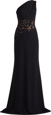 Tadashi Shoji Embroidered Detail One-Shoulder Gown