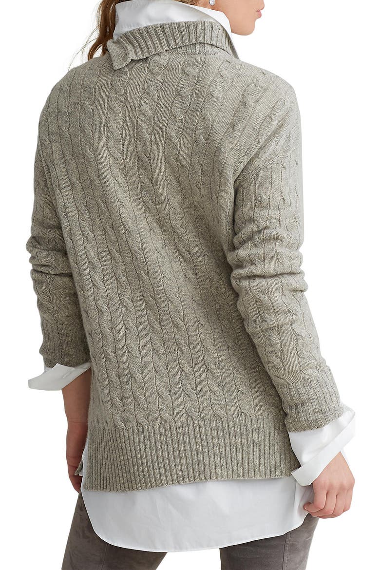 Cable Shoulder Button Convertible Turtleneck Sweater, Alternate, color, LIGHT VINTAGE HEATHER