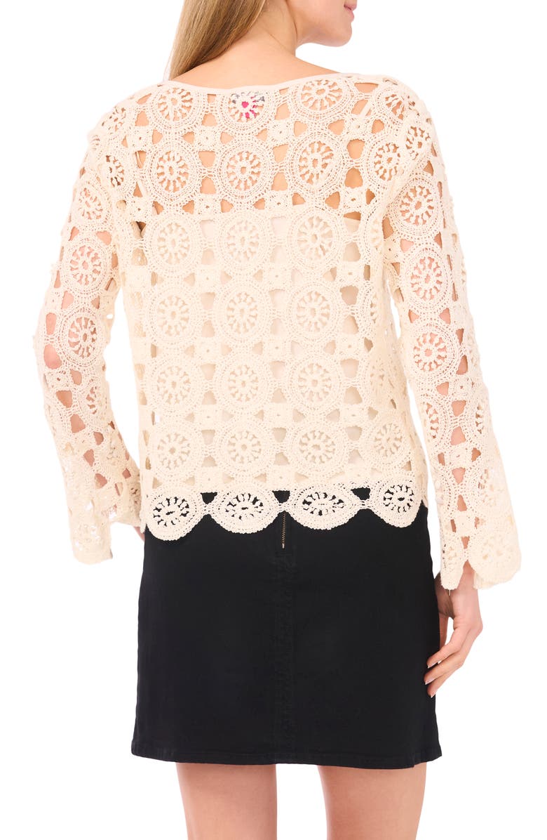 Vince Camuto Flare Sleeve Open Stitch Top, Alternate, color, Natural