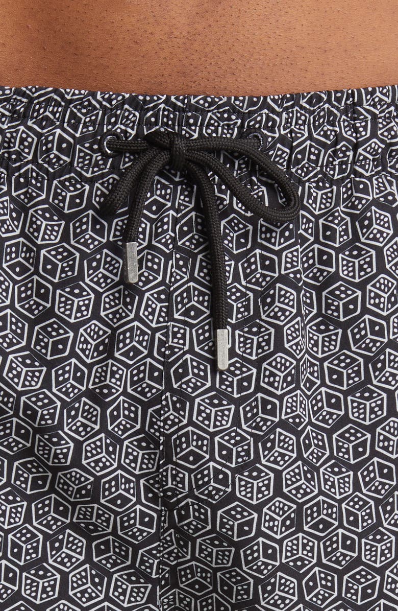 Stone Rose Dice Print Swim Trunks, Alternate, color, Black