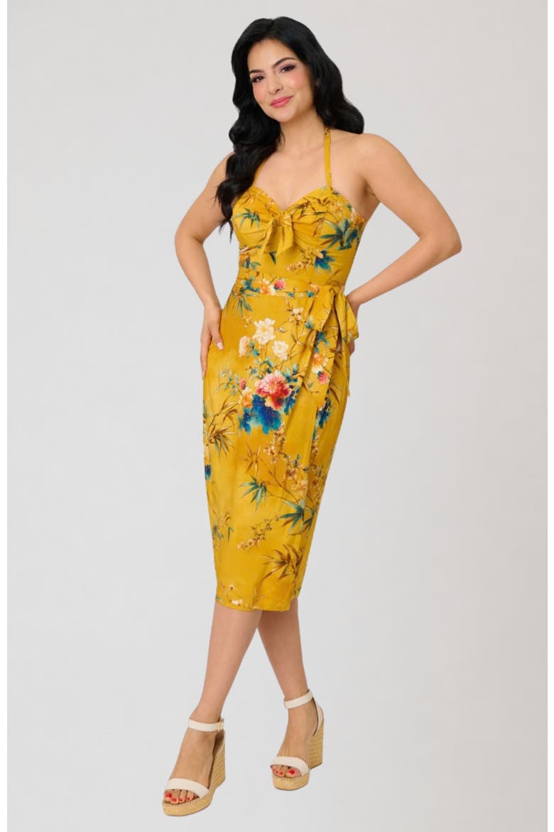 Leilani Sleeveless Sarong Dress, Main, color, Yellow Floral Print