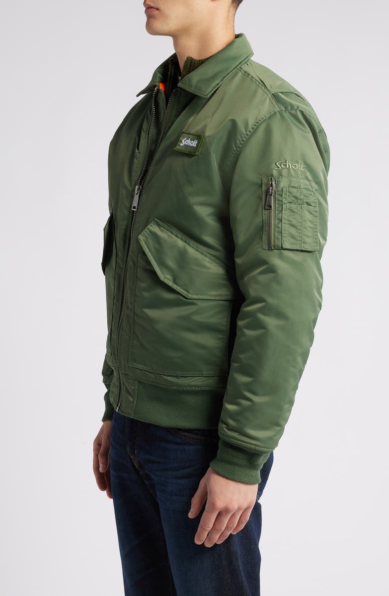 Schott NYC Water Resistant Satin Flight Jacket, Alternate, color, Sage