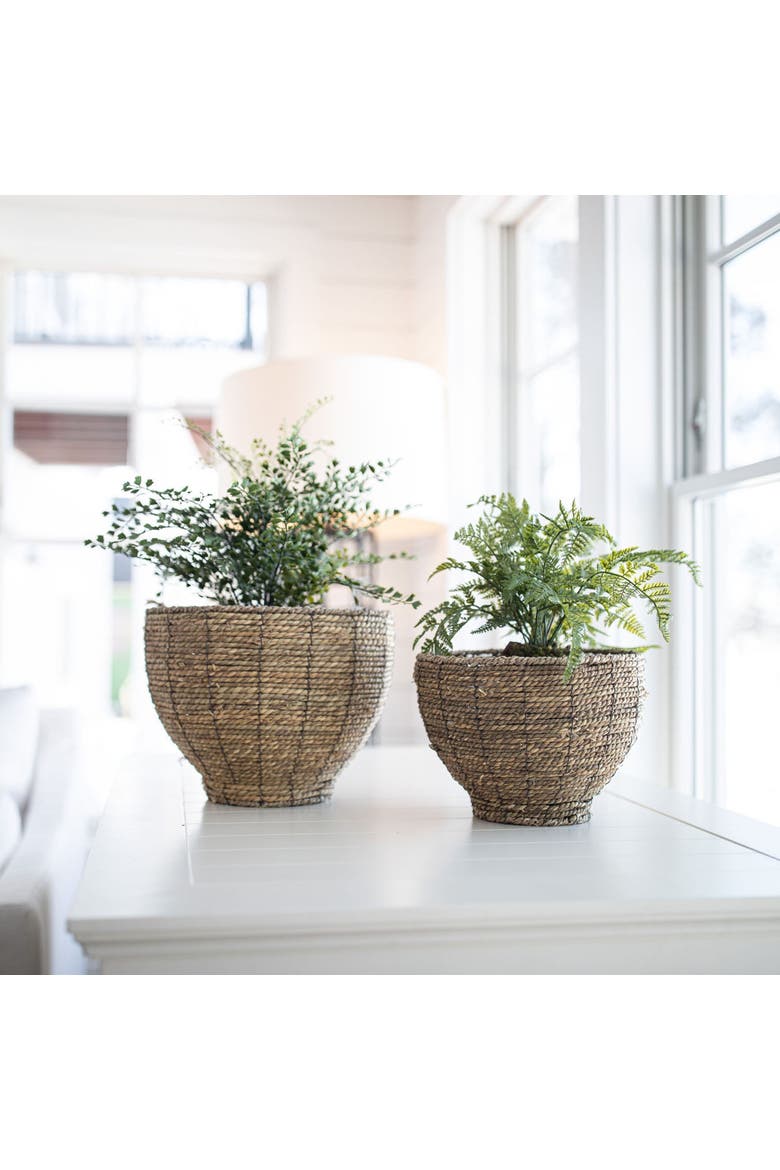 Small Dry Basket Planter Seagrass & Metal, Alternate, color, Brown