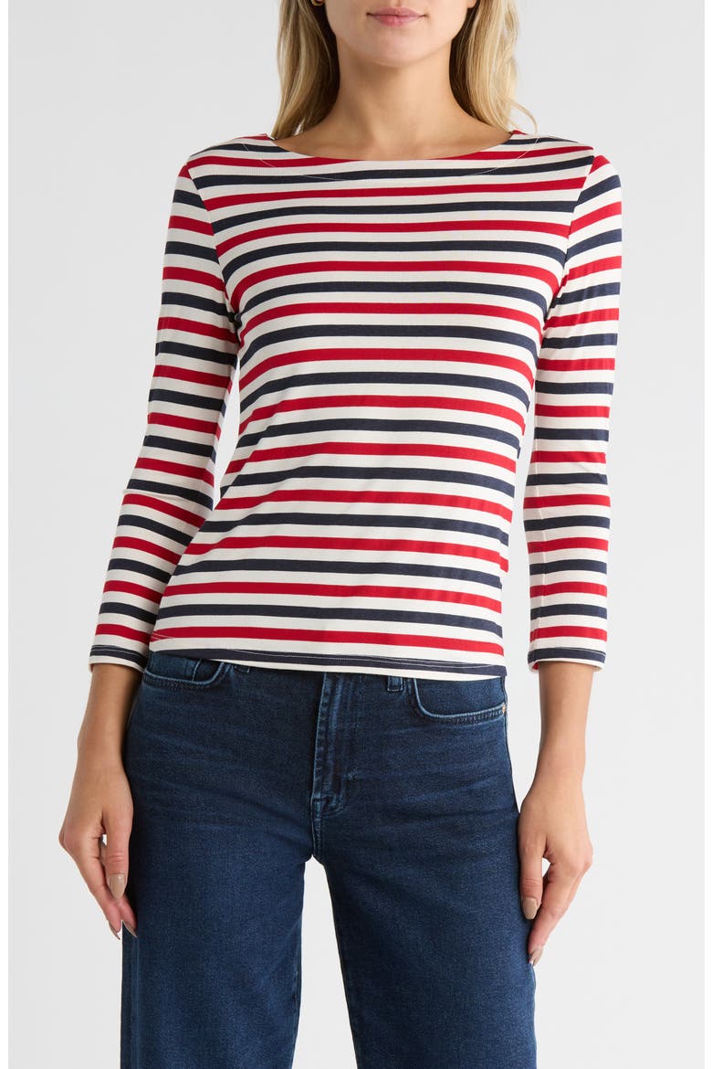 Lucille Stripe Boatneck Top, Main, color, NATURAL/ RED/ NAVY STRIPE