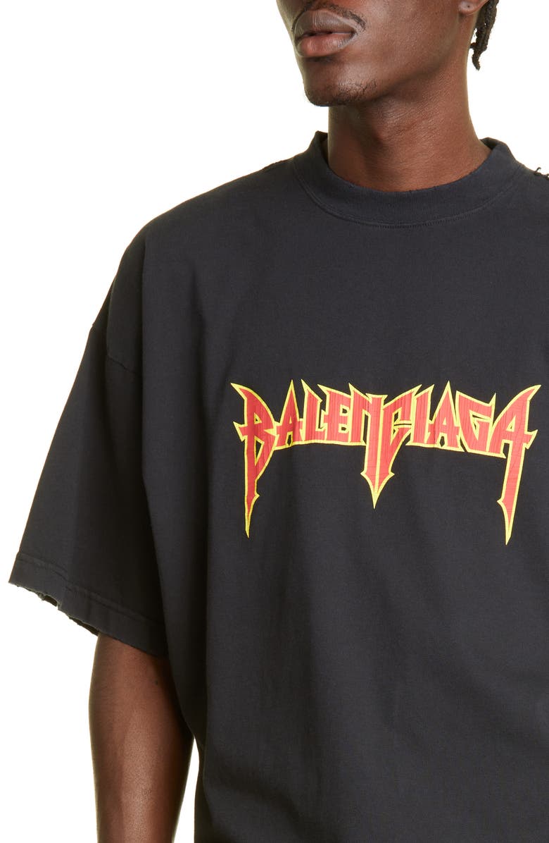 Balenciaga Men's Oversize Metal Logo Graphic Tee, Alternate, color, 