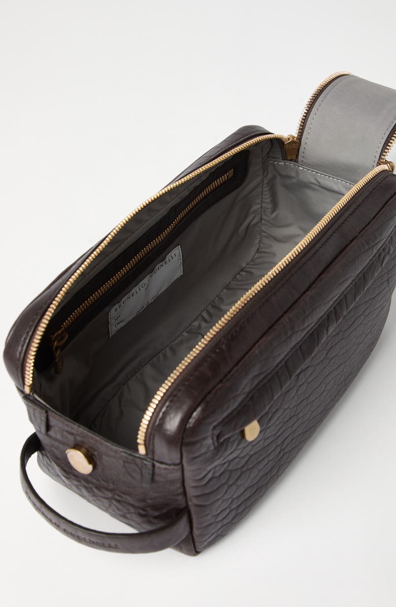 Brunello Cucinelli Grain leather beauty case, Alternate, color, Brown