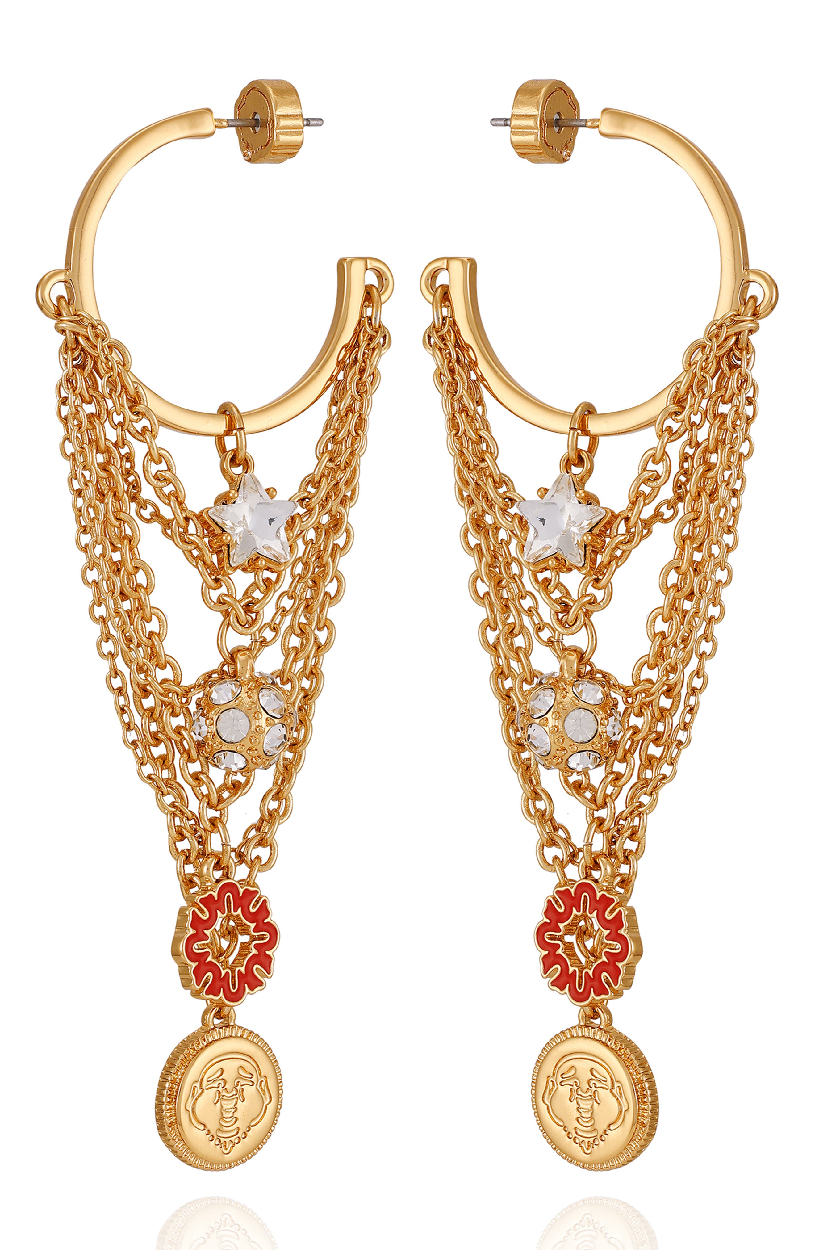 True Religion Charm Chain Drop Hoop Earrings