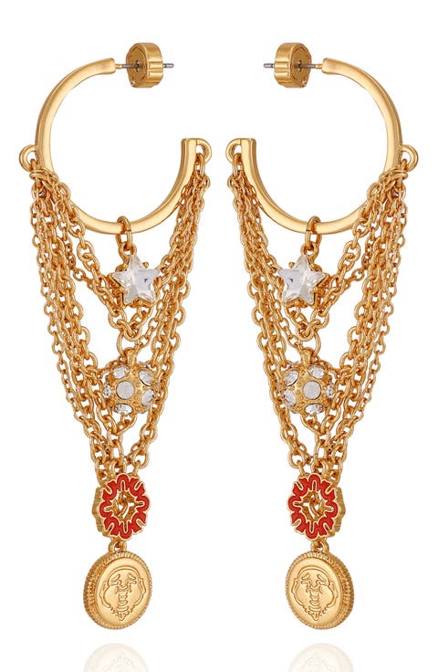 Charm Chain Drop Hoop Earrings