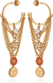 True Religion Charm Chain Drop Hoop Earrings