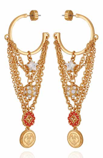 True Religion Charm Chain Drop Hoop Earrings