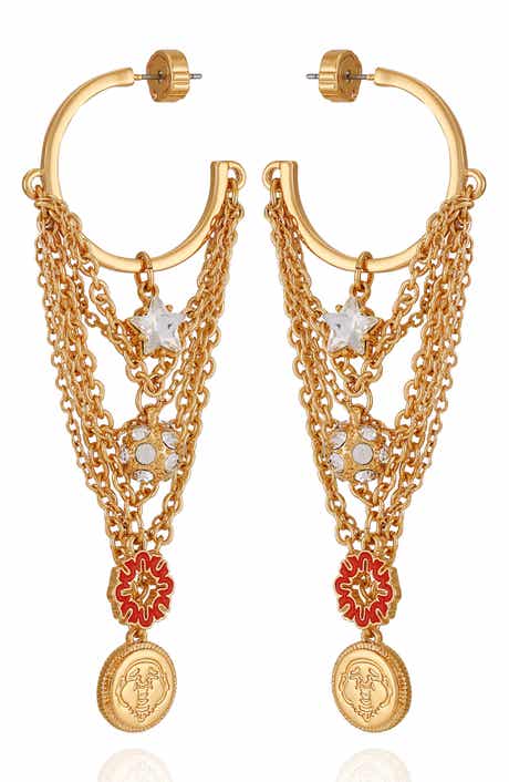 True Religion Charm Chain Drop Hoop Earrings