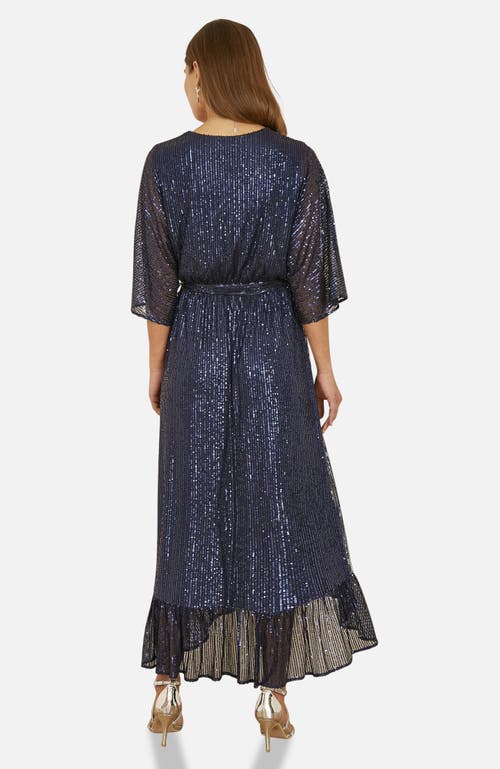 Yumi Sequin Kimono Midi Wrap Dress In Blue