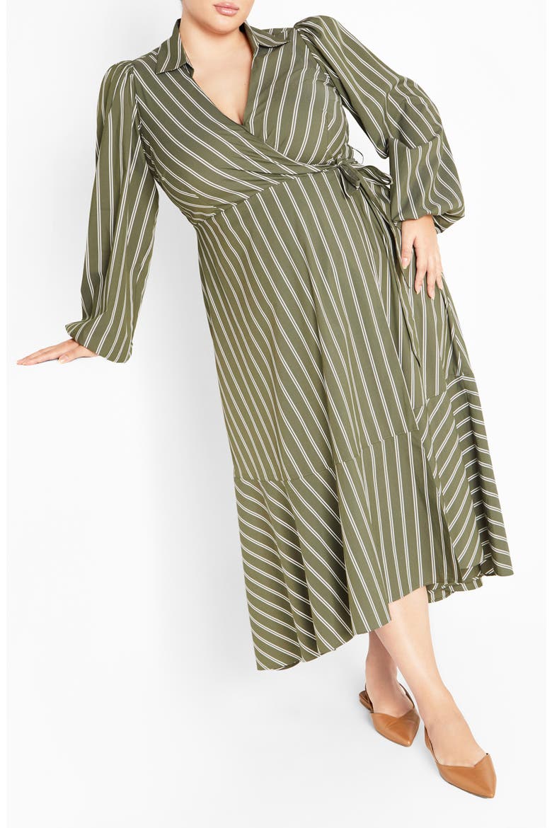 Brynn Stripe Long Sleeve Cotton Blend Dress, Main, color, OLIVE