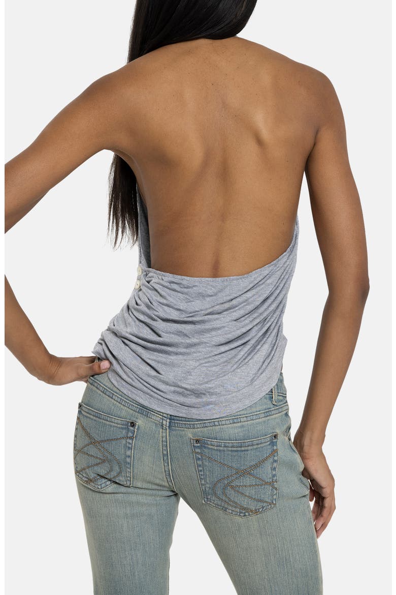 Button Drape Halter Top, Alternate, color, GREY