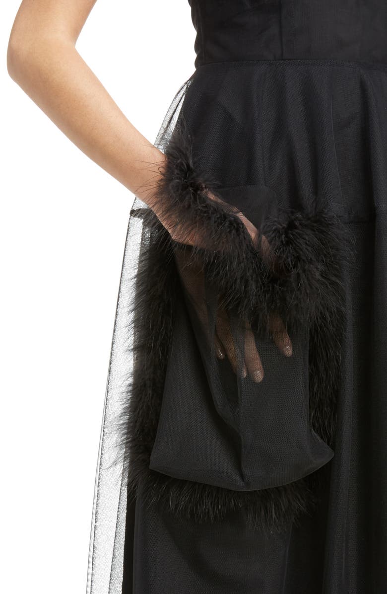 Simone Rocha Teddy Feather Trim Tulle Dress, Alternate, color,