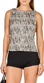 Endless Rose Floral Appliqué Sequin Top