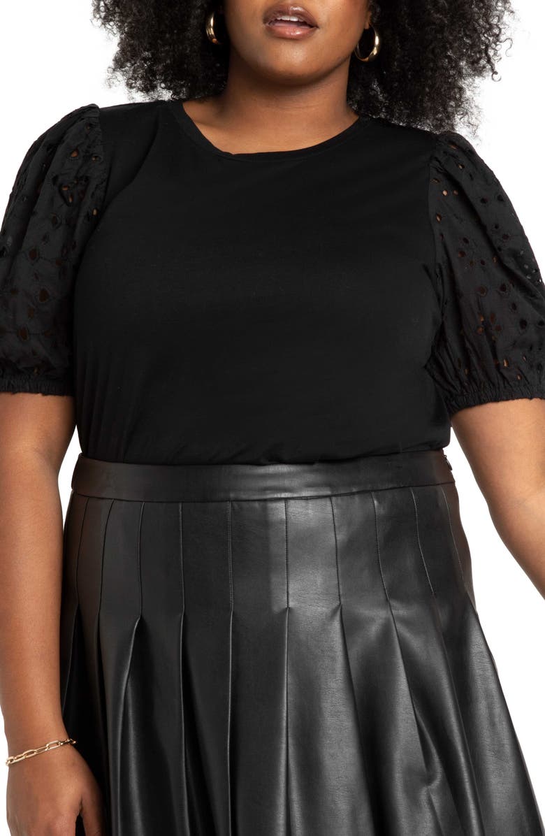 ELOQUII Eyelet Sleeve Top, Main, color, 