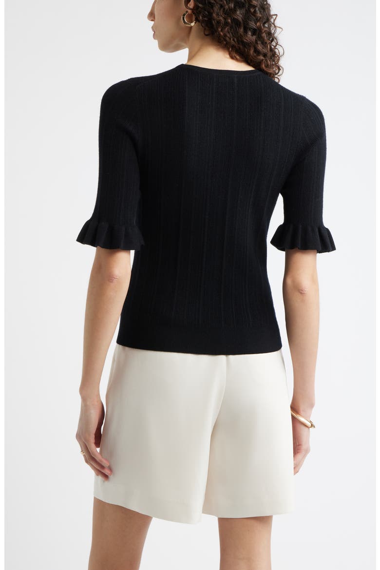 Pointelle Wool Blend Crewneck Sweater, Alternate, color, BLACK