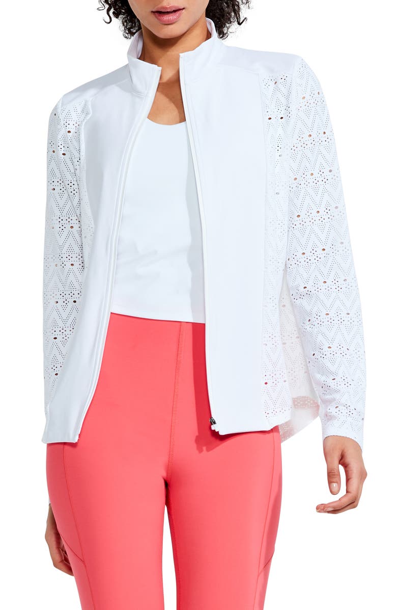 NIC+ZOE Active FlowFit Embroidered Lace Jacket, Main, color, 