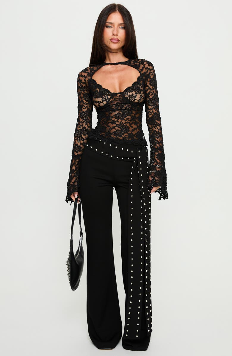 Princess Polly Karmel Cutout Lace Long Sleeve Top, Alternate, color, Black