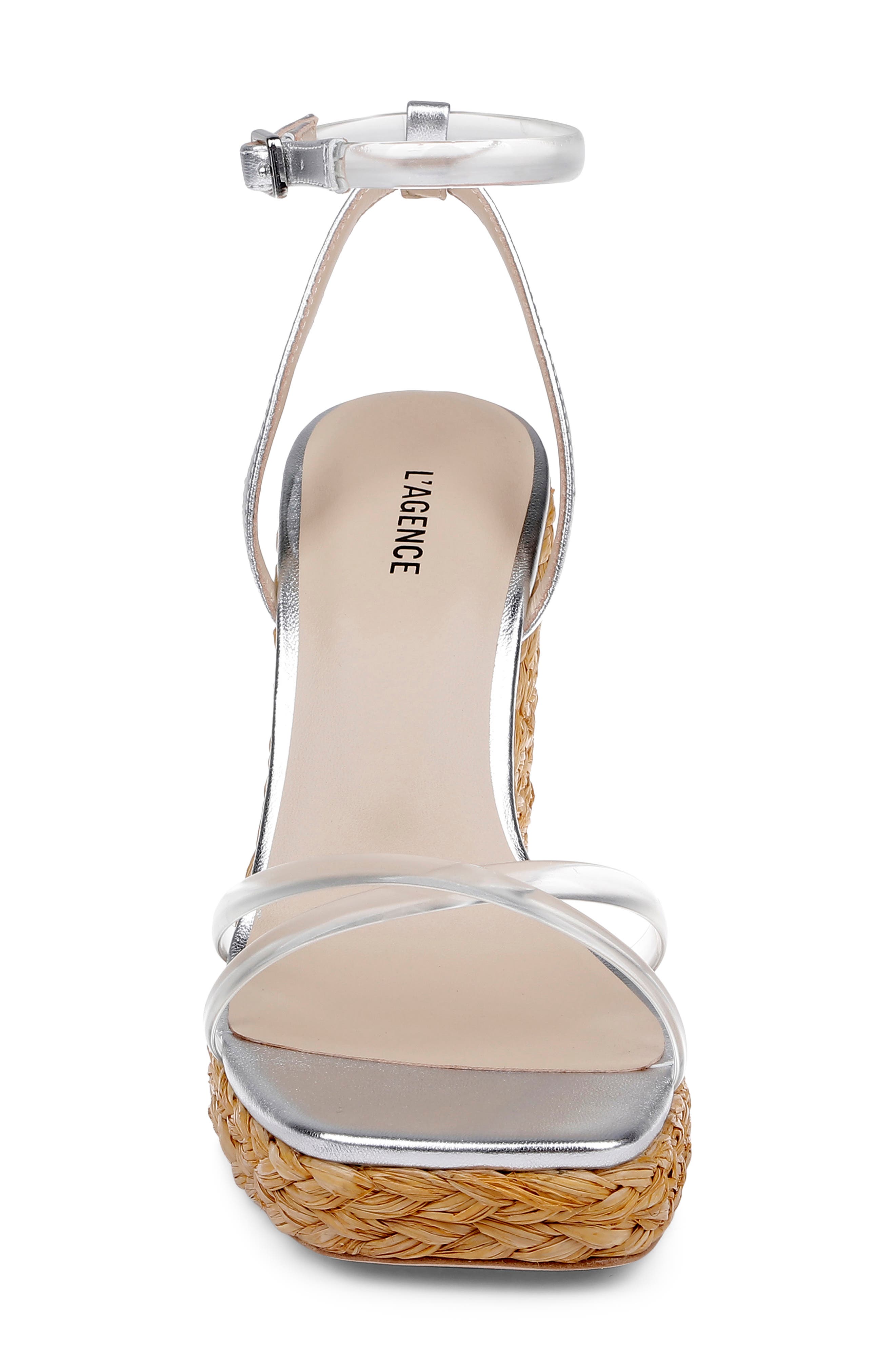L'AGENCE Malone Espadrille Ankle Strap Platform Wedge Sandal, Alternate, color, Silver