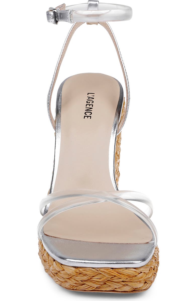 L'AGENCE Malone Espadrille Ankle Strap Platform Wedge Sandal, Alternate, color, Silver
