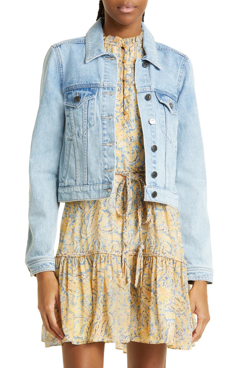 Veronica Beard Cara Crop Denim Jacket, Main, color, 