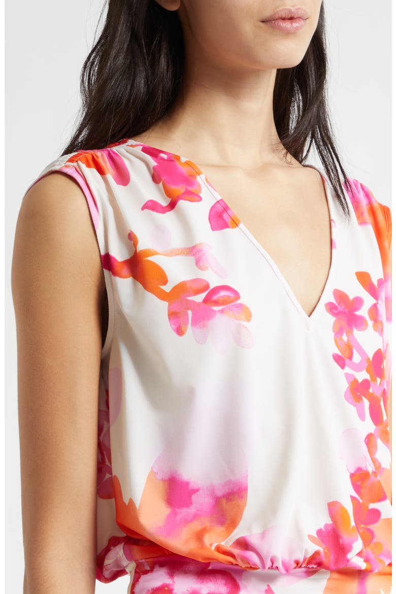 Sabine Floral V-Neck Top, Alternate, color, SUNSET ORANGE FLORAL