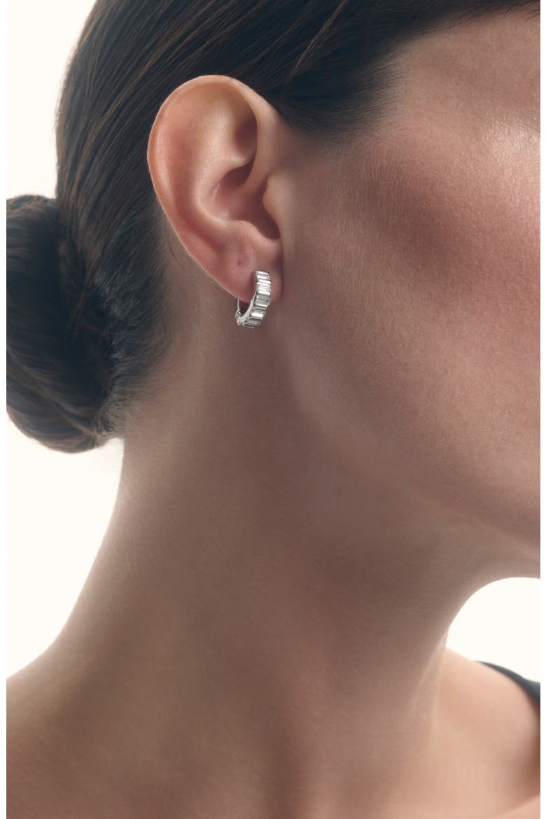 Liza Linear Crystal Huggie Hoop Earrings, Alternate, color, SILVER TONE / CLEAR CRYSTAL