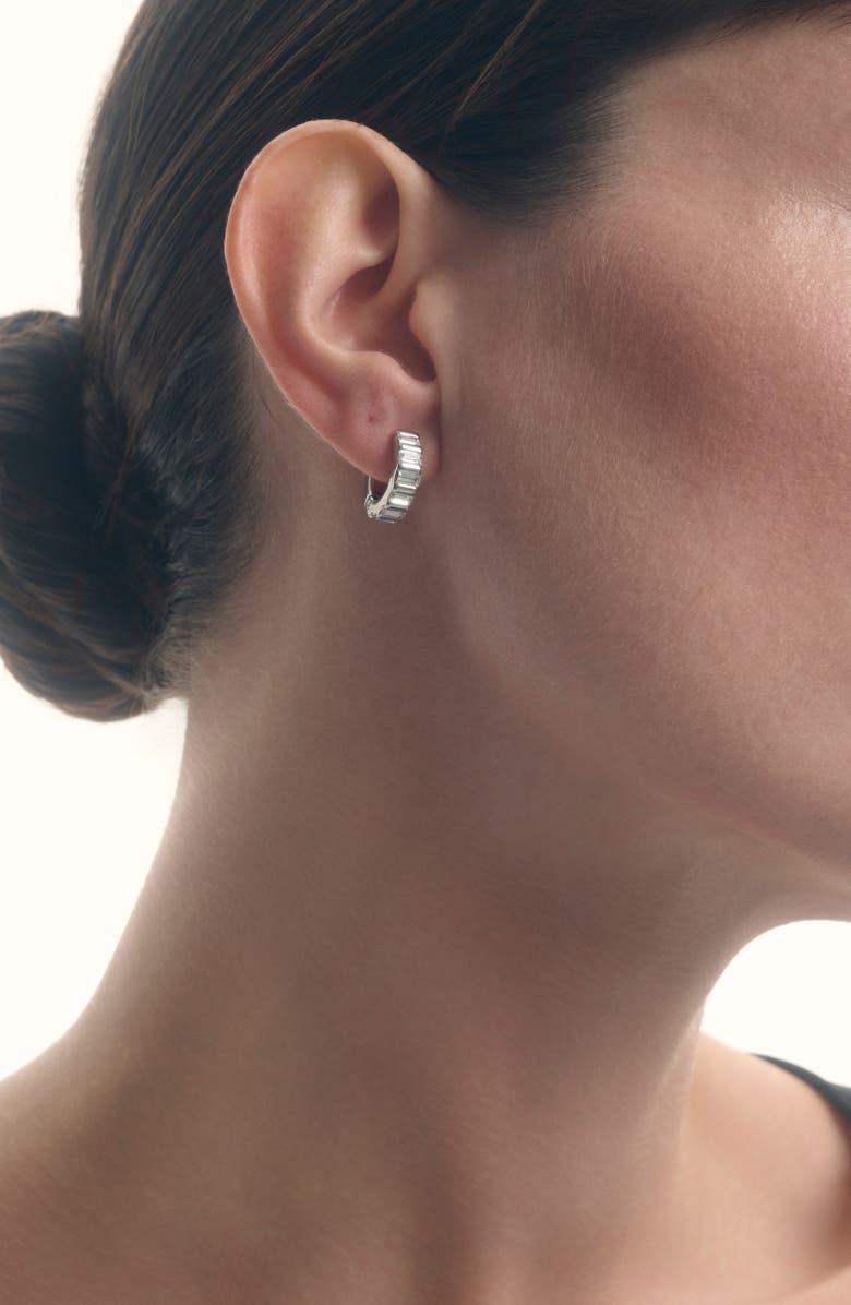 Reiss Liza Linear Crystal Huggie Hoop Earrings, Alternate, color, Silver Tone / Clear Crystal