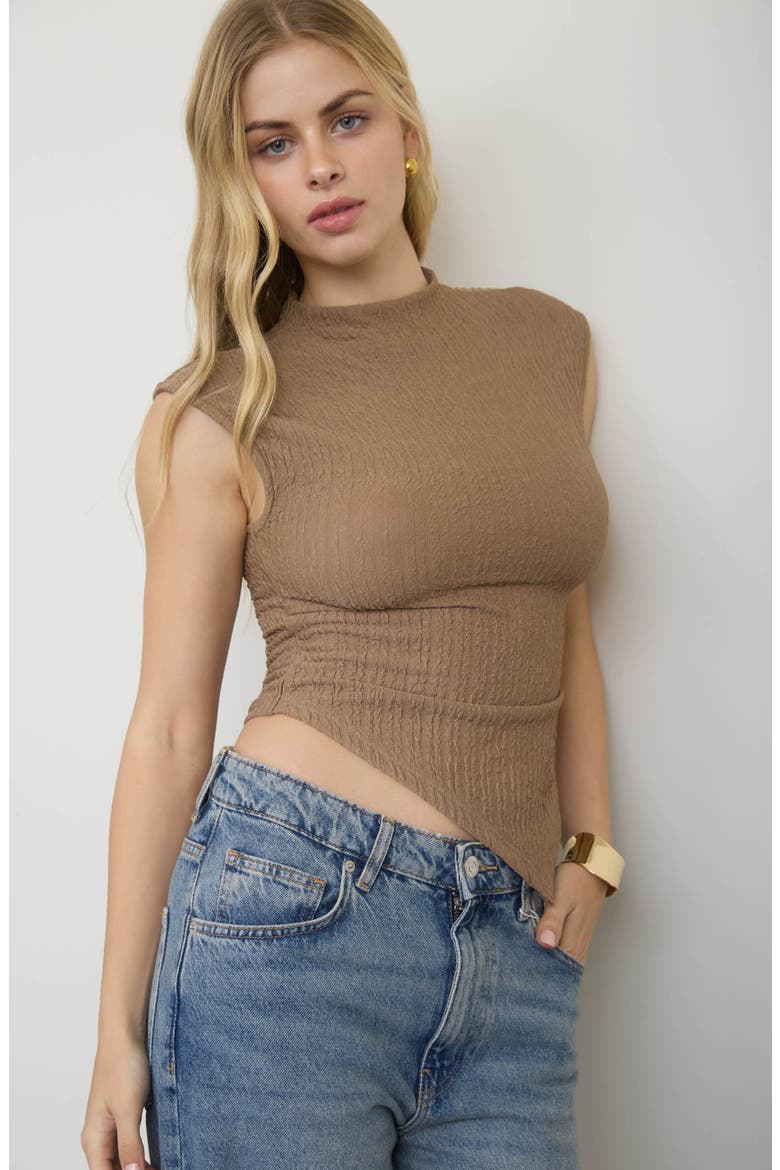 Mock Neck Handkerchief Hem Top, Alternate, color, MOCHA