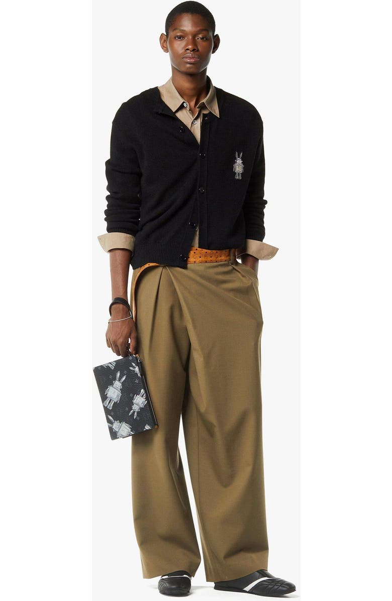 MCM Wristlet Standing Pouch w/ Chain Strap in Rabot Visetos, Alternate, color, Black