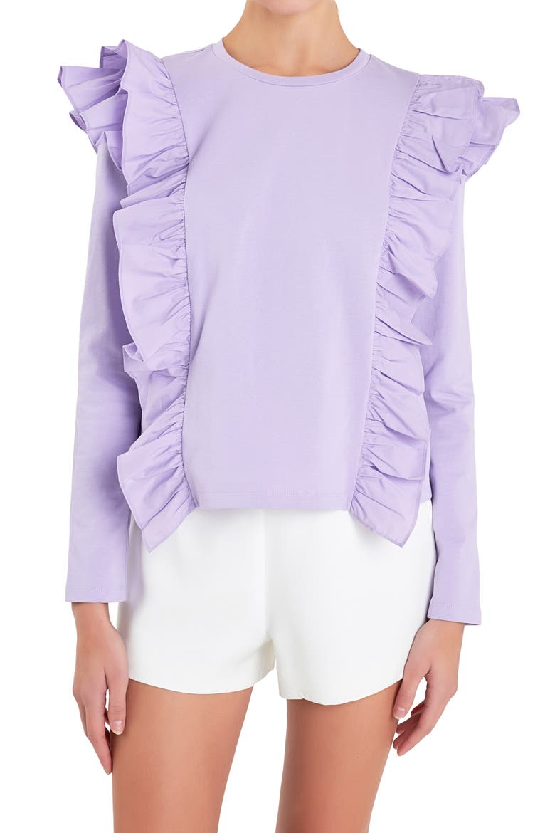 Poplin Ruffle Trim Shirt, Alternate, color, LILAC