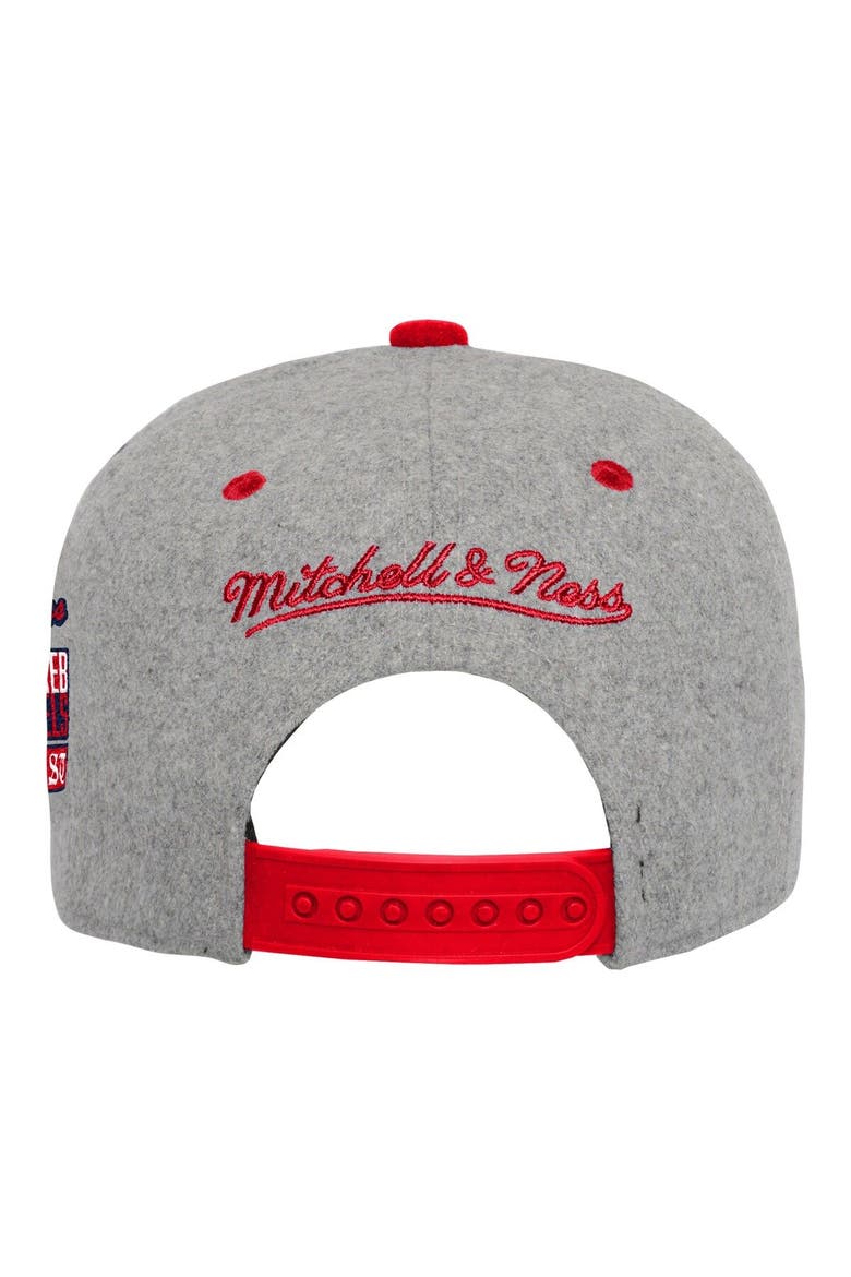 Youth Mitchell & Ness Heather Gray/Scarlet UNLV Rebels Melton Patch Snapback Hat, Alternate, color, Gray