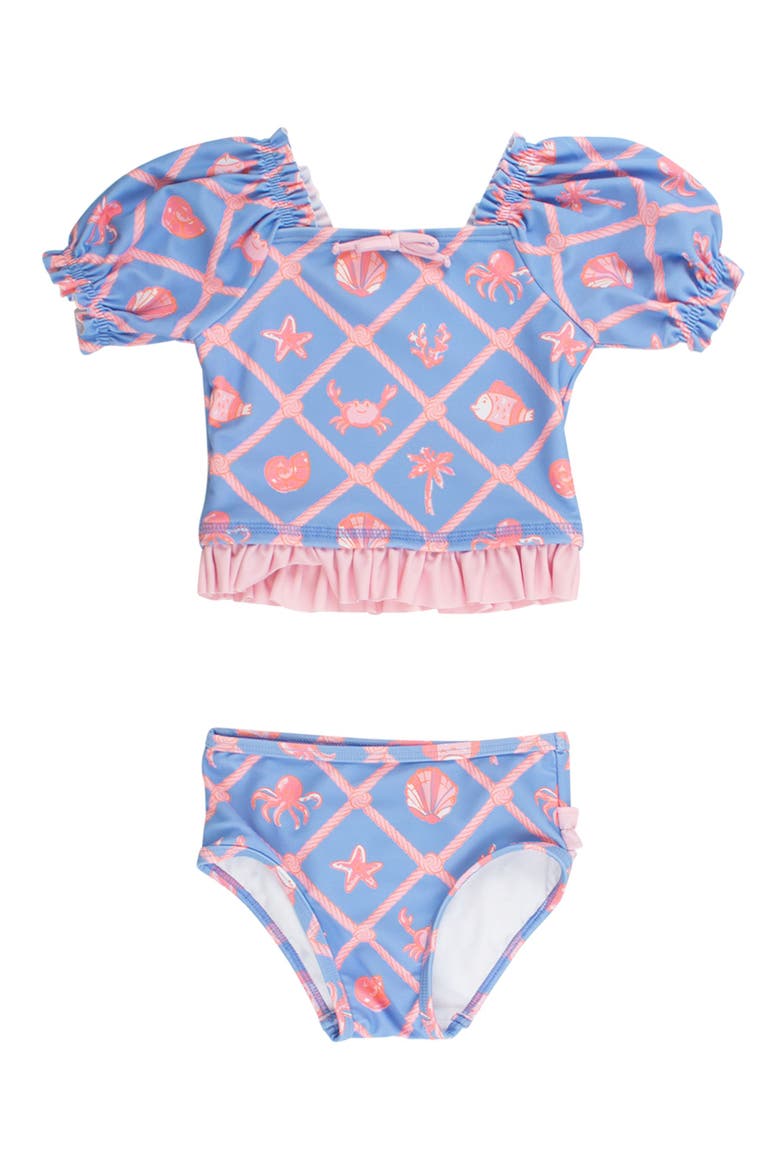 UPF50+ Puff Sleeve Ruffle Tankini 2-Piece Swimsuit, Main, color, Tropical Trellis