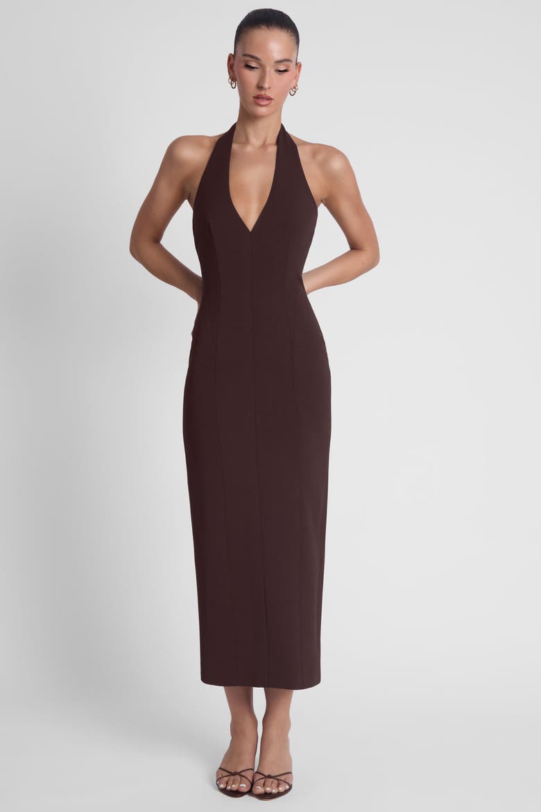 Helena Halter Midi Dress, Alternate, color, Brown