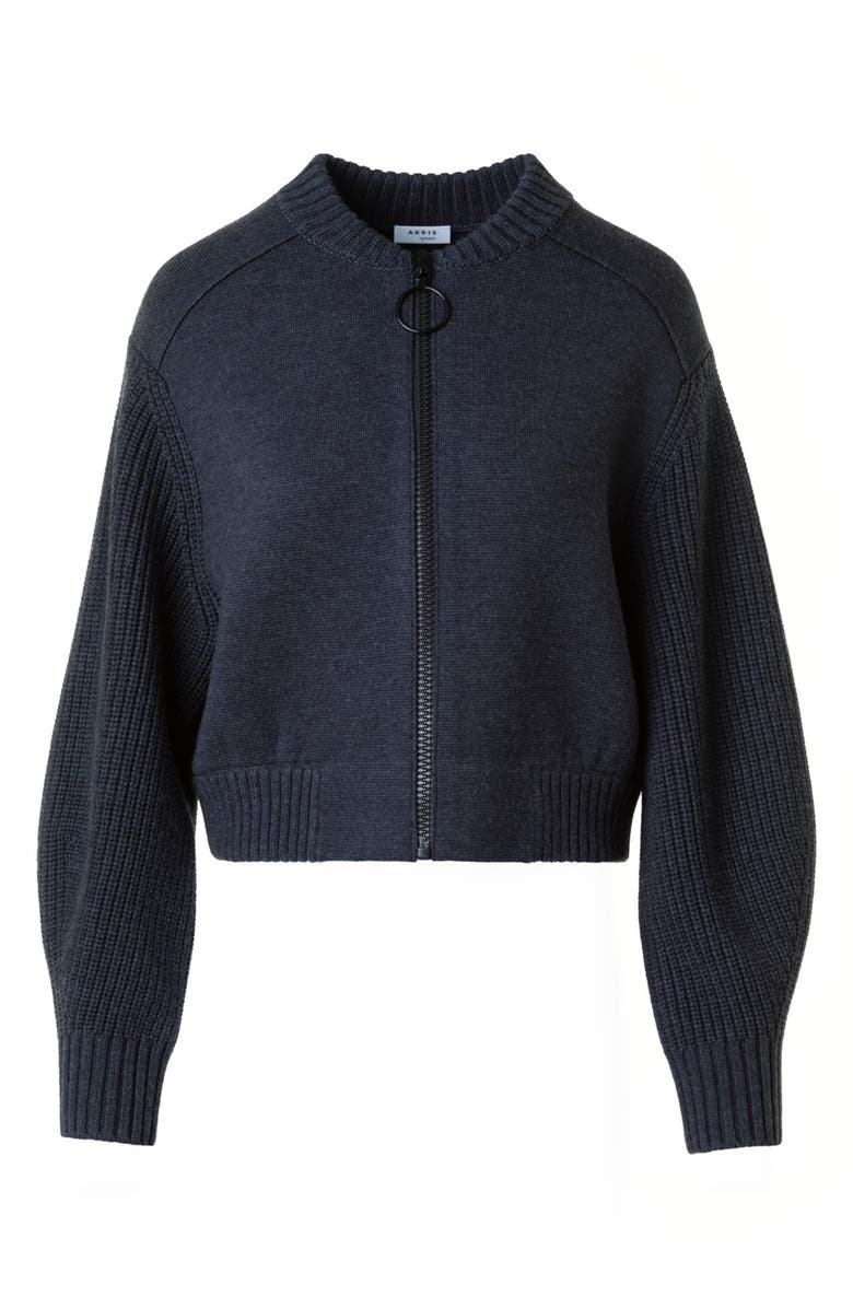 Akris punto Stretch Virgin Wool Bomber Jacket, Alternate, color, Charcoal