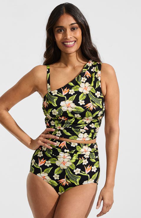 Ruched One Shoulder Midkini Swimsuit Top