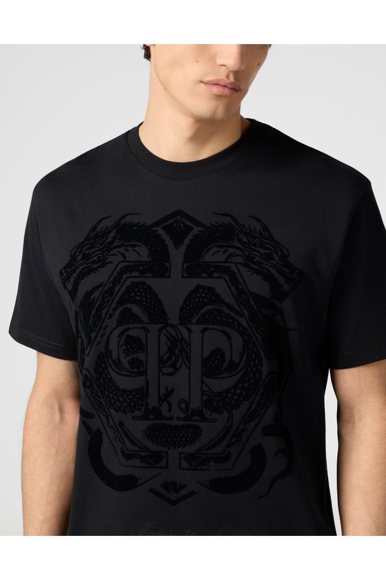 Printed Round Neck T-Shirt Dragon Men, Alternate, color, black