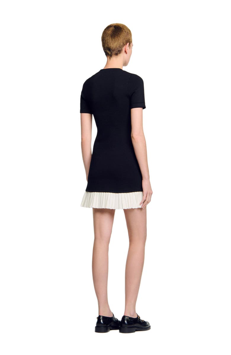 SANDRO Mini knit dress with ruffle, Alternate, color, Black / Ecru