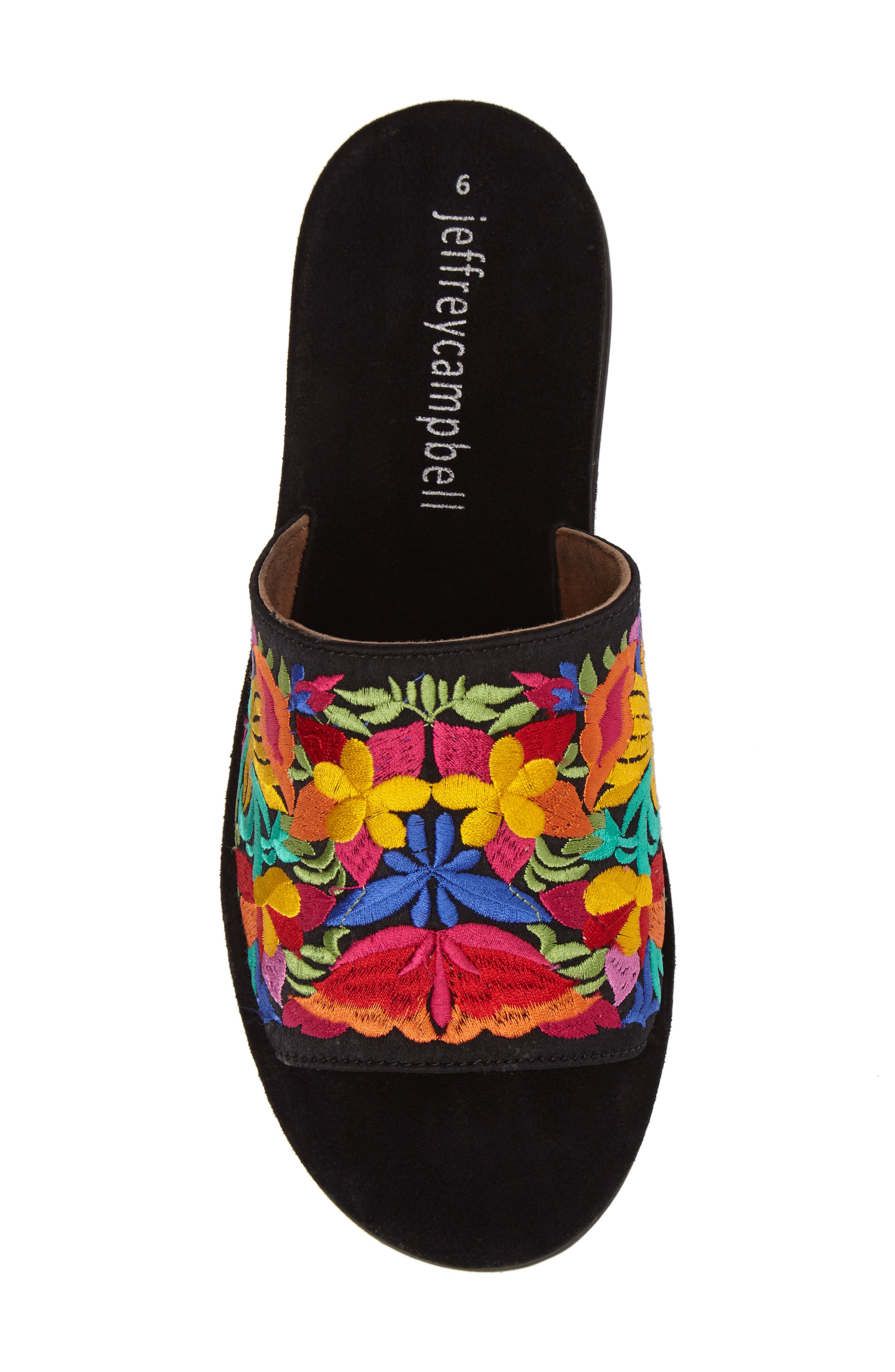 Sarasi Flower Embroidered Slide Sandal, Alternate, color, BLACK SATIN MULTI