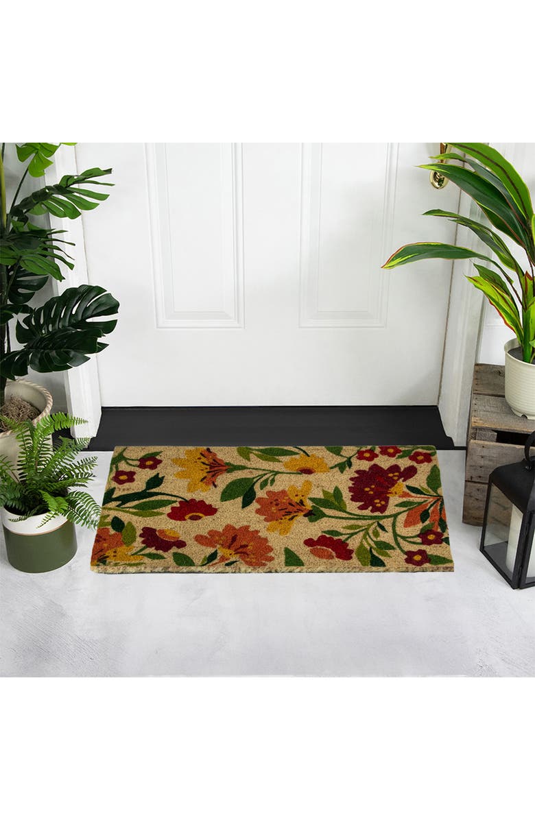 Northlight Natural Coir Autumn Floral and Foliage Door Mat 18" x 30" - Red, Orange, Yellow, Alternate, color, Yellow