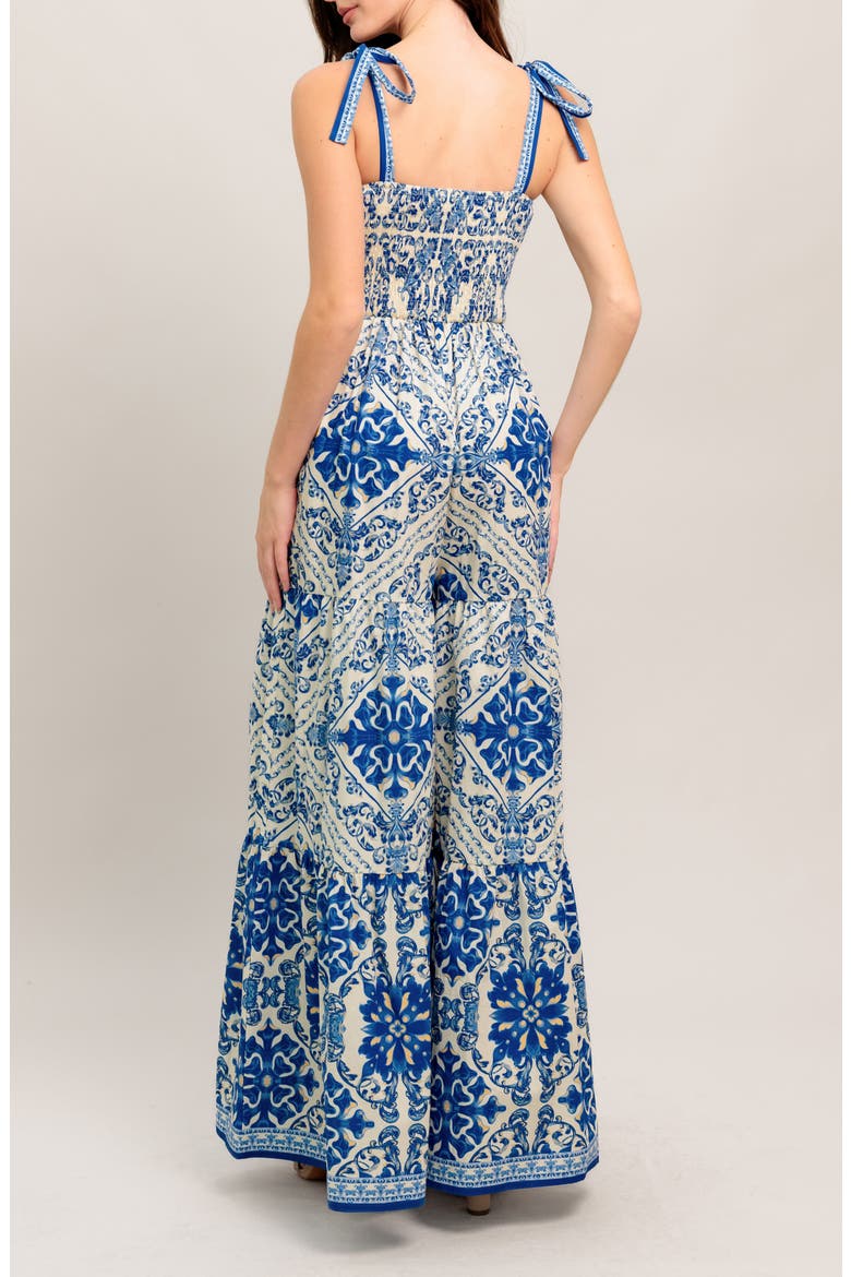 Print Wide Leg Jumpsuit, Alternate, color, BLUE WHITE